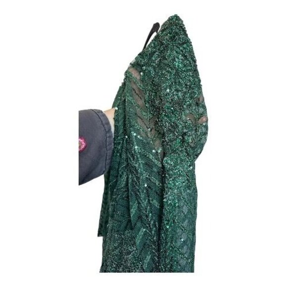 NWT MAC DUGGAL 20399 Long Sleeve Midi Party Dress Wrap Over Size14 Green Emerald - Picture 7 of 13